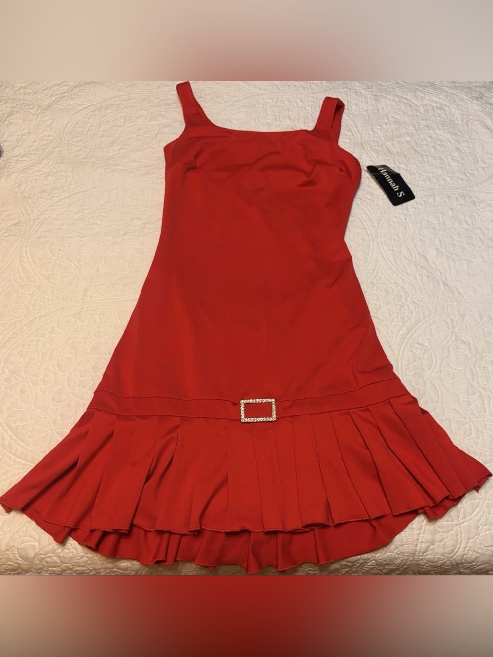 Vintage Hannah S Y2K Red Open Back Drop Waist Pleated Mini Dress-NWT-Size 10